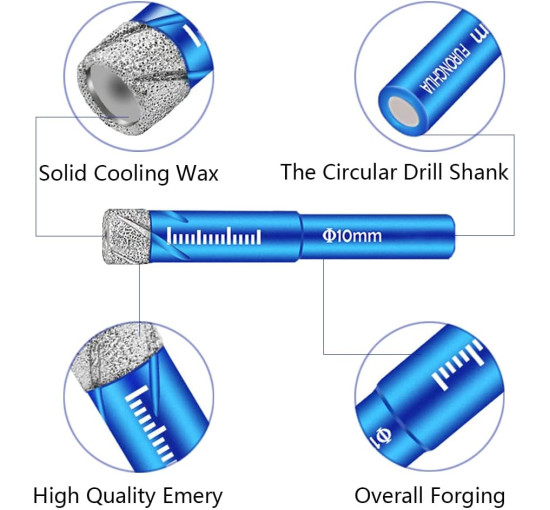 Алмазне свердло YEBOCIYO по плитці 10 мм, синій (my-21155)
