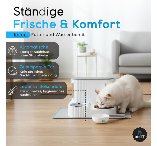 Автоматическая кормушка и поилка LAOPET с ковриком под миску, серый (my-21073)