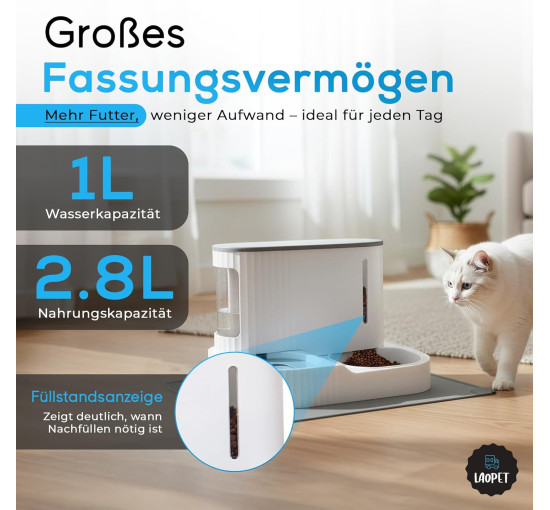 Автоматическая кормушка и поилка LAOPET с ковриком под миску, серый (my-21073)