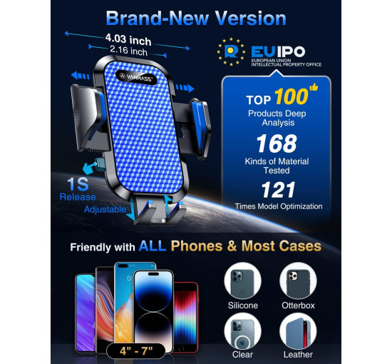 Автомобільний тримач для телефону VANMASS CTEZ11 на вентиляційну сітку, синій (my-21019)