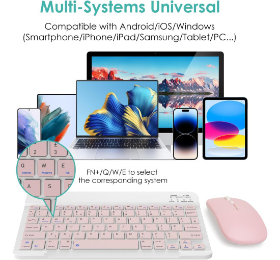 Беспроводная аккумуляторная клавиатура и мышь LAMA, розовый (my-21096)