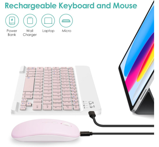 Беспроводная аккумуляторная клавиатура и мышь LAMA, розовый (my-21096)