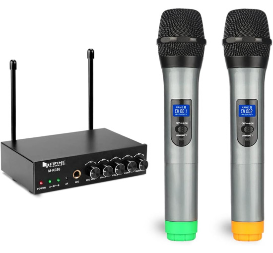 Бездротова мікрофонна система Fifine M-K036 UHF із двома ручними мікрофонами, чорний (my-21022)
