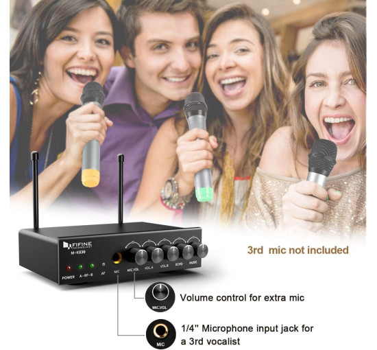 Бездротова мікрофонна система Fifine M-K036 UHF із двома ручними мікрофонами, чорний (my-21022)