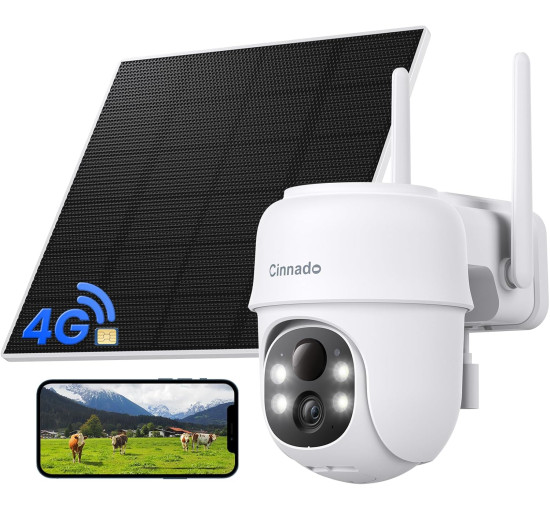 Бездротова вулична камера відеоспостереження Cinnado B6 4G LTE із сонячною панеллю 5 Вт, білий (my-21010)
