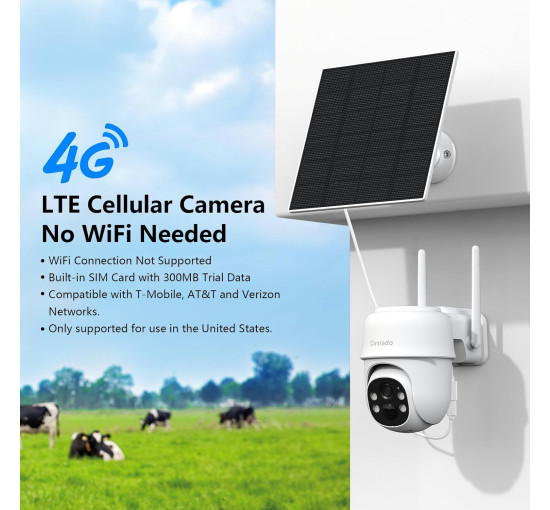 Бездротова вулична камера відеоспостереження Cinnado B6 4G LTE із сонячною панеллю 5 Вт, білий (my-21010)