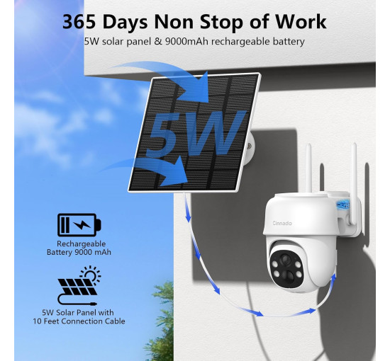 Бездротова вулична камера відеоспостереження Cinnado B6 4G LTE із сонячною панеллю 5 Вт, білий (my-21010)