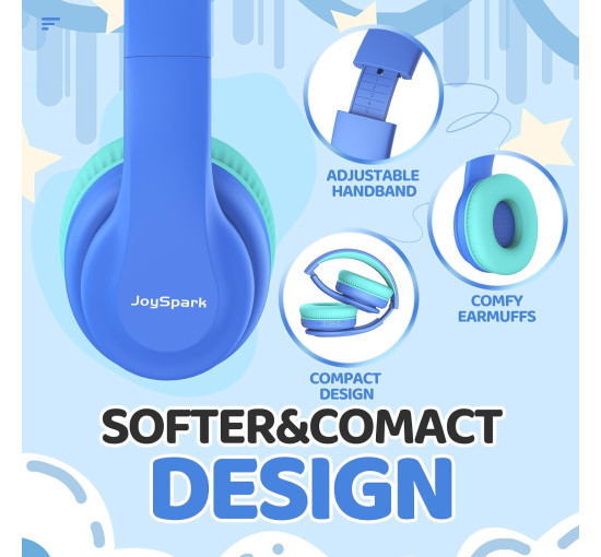 Бездротові Bluetooth-навушники JoySpark T5, повнорозмірні, синій (my-21018)