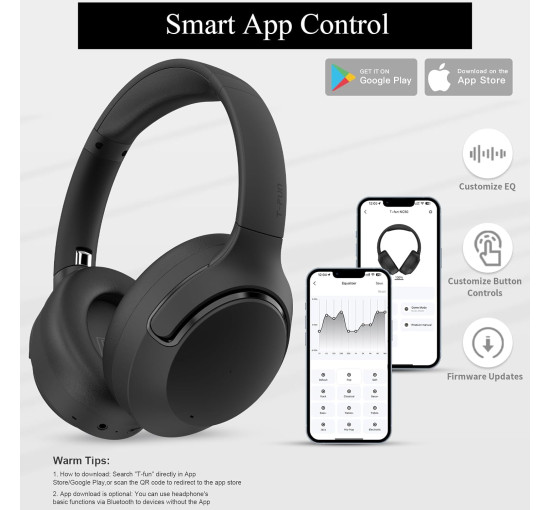 Беспроводные наушники T-fun NC50 с гибридным шумоподавлением, Bluetooth 5.3, черный (my-21075)