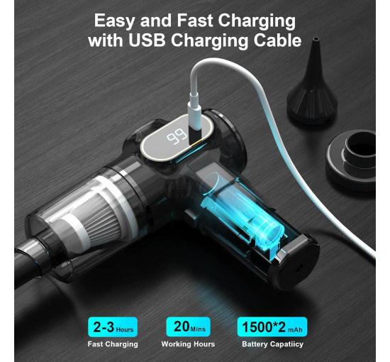 Бездротовий автомобільний пилосос Ginarelo XCQ-508, 15000 Па, чорний (my-21064)