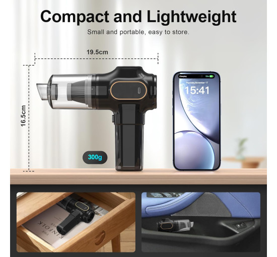 Бездротовий автомобільний пилосос Ginarelo XCQ-508, 15000 Па, чорний (my-21064)