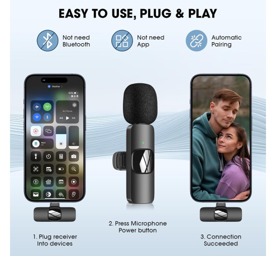 Беспроводной петличный микрофон HMKCH K30 для мобильного телефона, черный (my-21159)