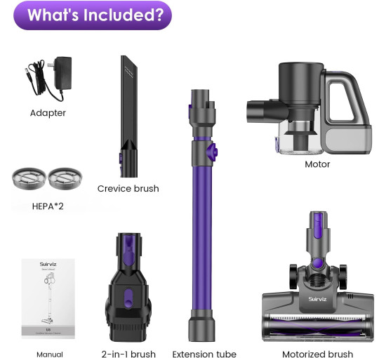 Беспроводной пылесос Suirviz U8, 40 кПа, фиолетовый (my-21014)