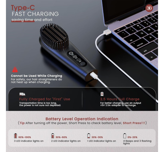 Бездротовий випрямляч для волосся CestMall з функцією іонізації, чорний (my-21040)