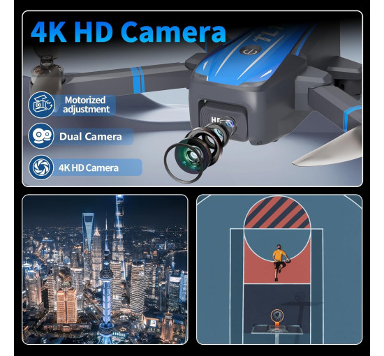 Безщітковий дрон Toladrone TL16 з камерою 4K HD, синій (my-21030)