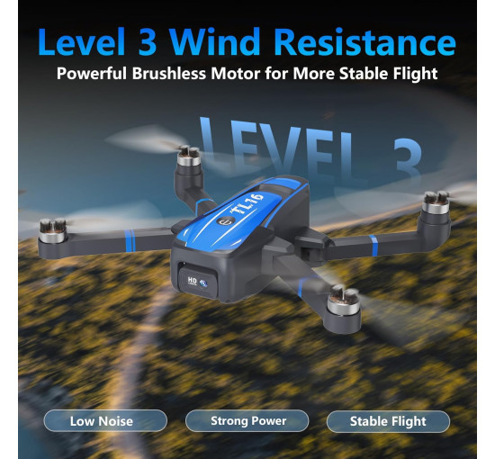 Безщітковий дрон Toladrone TL16 з камерою 4K HD, синій (my-21030)