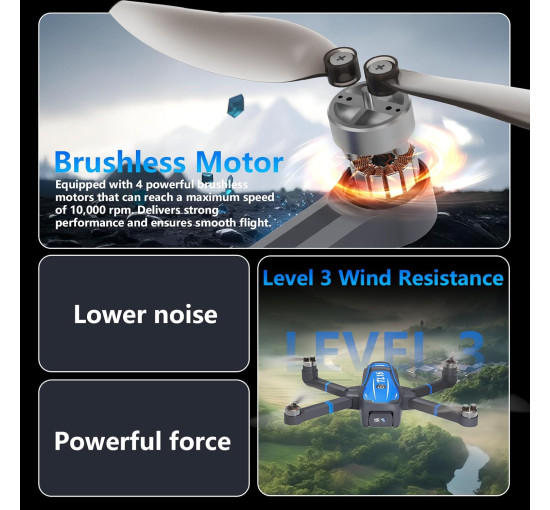 Безщітковий дрон Toladrone TL16 з камерою 4K HD, синій (my-21030)