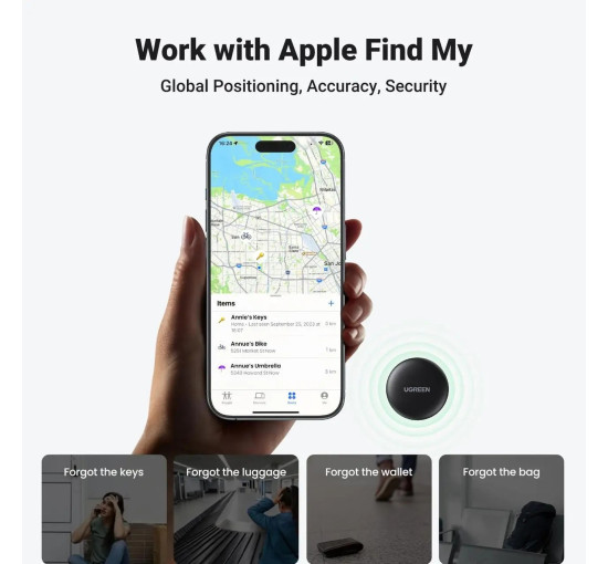 Bluetooth-трекер UGREEN 2шт. смарт-мітка для ключів, сумок, чорний (my-21153)