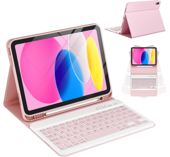 Чехол с черной клавиатурой APHBZGE HB-030 для Pad 10-го поколения, розовый (my-21083)