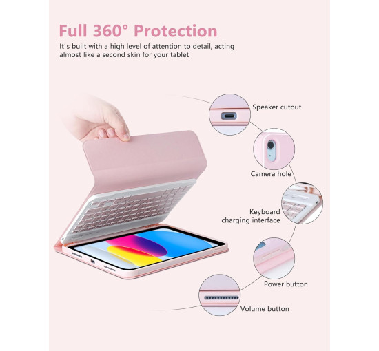 Чехол с черной клавиатурой APHBZGE HB-030 для Pad 10-го поколения, розовый (my-21083)