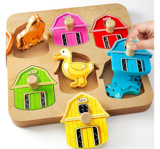 Деревянные пазлы с изображением животных на ферме (my-21005)