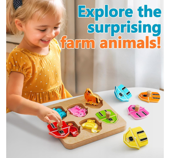 Деревянные пазлы с изображением животных на ферме (my-21005)