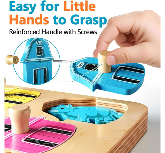 Деревянные пазлы с изображением животных на ферме (my-21005)