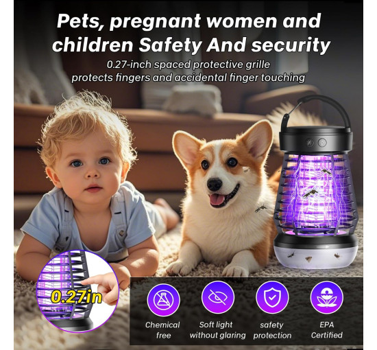 Електрична лампа Falala J10 для знищення комарів, із сіткою, 2000 В, чорний (my-21184)