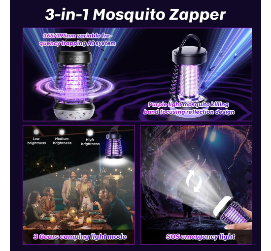 Електрична лампа Falala J10 для знищення комарів, із сіткою, 2000 В, чорний (my-21184)