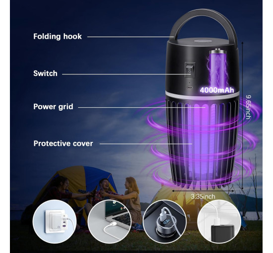 Електрична лампа Wrischan CK-EMK-BK-EU від комарів 4000 мА·год, чорний (my-21185)