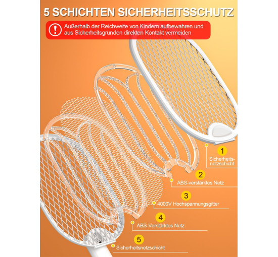 Електрична мухобойка WOCVRYY XH-43 4000 В, 1800 мАг, бежево-білий (my-21091)