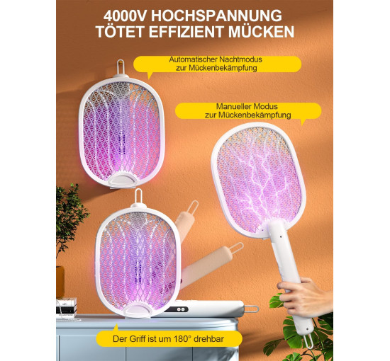 Електрична мухобойка WOCVRYY XH-43 4000 В, 1800 мАг, бежево-білий (my-21091)