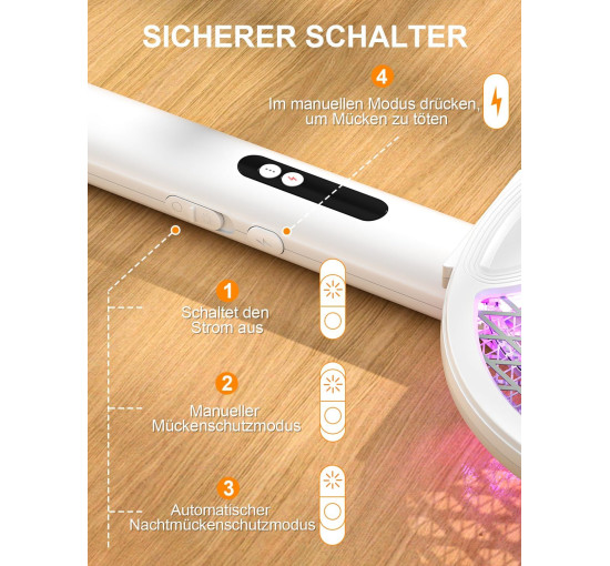 Електрична мухобойка WOCVRYY XH-43 4000 В, 1800 мАг, бежево-білий (my-21091)