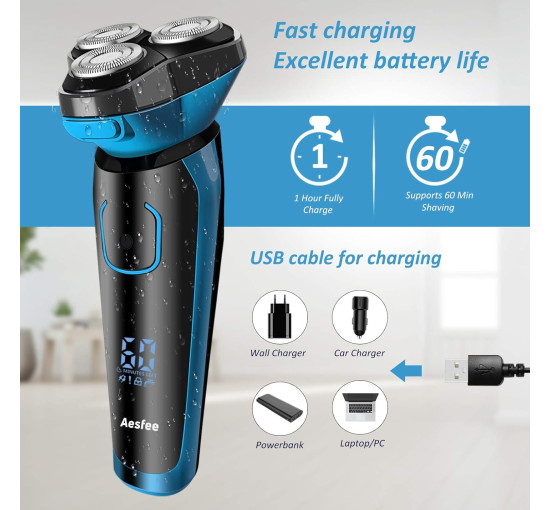 Електробритва Aesfee AF-809-VOX, водонепроникна, для вологого та сухого гоління, синій (my-21167)