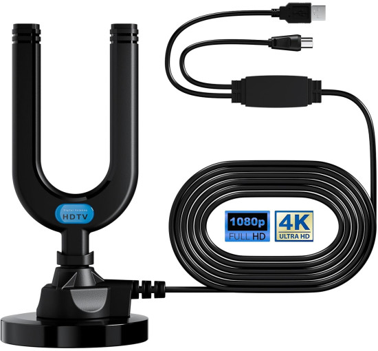 Кімнатна телевізійна антена Diswoe SY-160T-U для Smart TV із підсилювачем сигналу, чорний (my-21102)