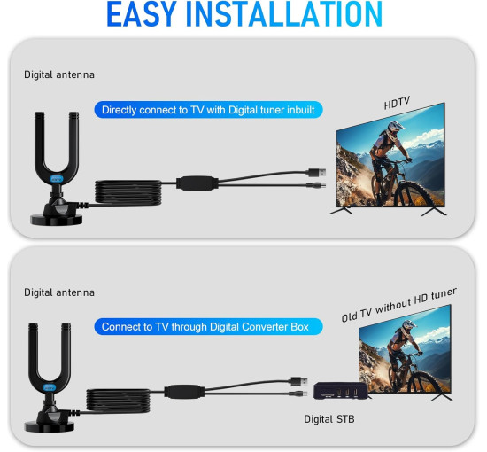 Кімнатна телевізійна антена Diswoe SY-160T-U для Smart TV із підсилювачем сигналу, чорний (my-21102)