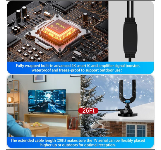 Кімнатна телевізійна антена Diswoe SY-160T-U для Smart TV із підсилювачем сигналу, чорний (my-21102)