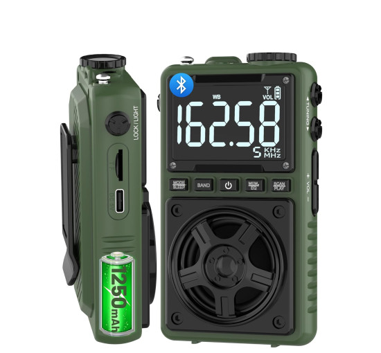 Короткохвильове радіо Jazmm AM FM з Bluetooth та погодним сповіщенням NOAA, зелений (my-21074)
