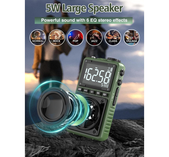 Короткохвильове радіо Jazmm AM FM з Bluetooth та погодним сповіщенням NOAA, зелений (my-21074)