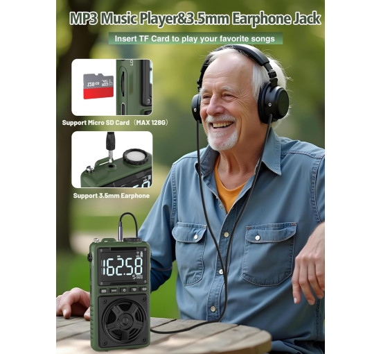 Короткохвильове радіо Jazmm AM FM з Bluetooth та погодним сповіщенням NOAA, зелений (my-21074)