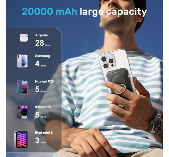 Магнитный внешний аккумулятор WASTDE PN-W35 20000 мА·ч, черный (my-21132)