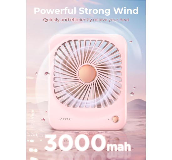 Маленький настільний вентилятор Funme OEDKL02-3000PK1 з акумулятором, рожевий (my-21194)