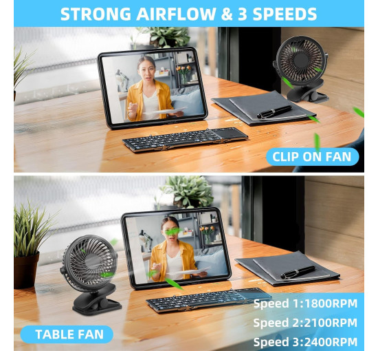 Мини-вентилятор Benpen JD-199, аккумулятор 2200 мАч, черный (my-21207)