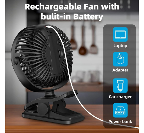 Мини-вентилятор Benpen JD-199, аккумулятор 2200 мАч, черный (my-21207)