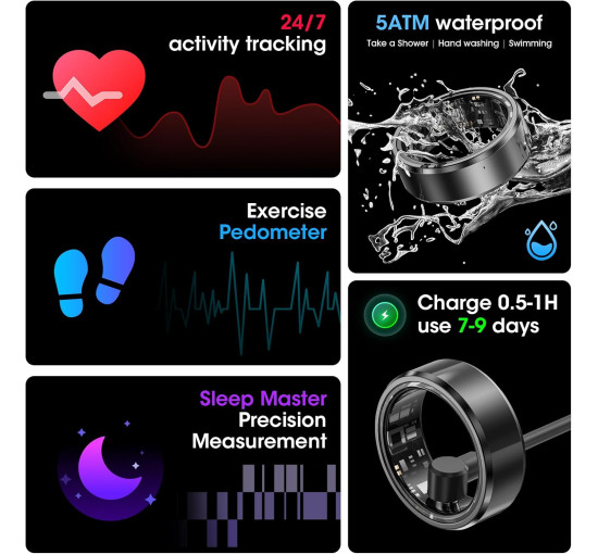 Модні спортивні розумні каблучки Mingwear US9, чорний (my-21135)