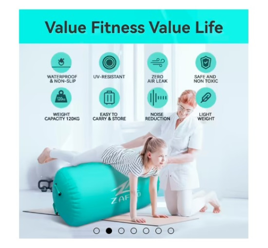 Надувной гимнастический ролл LUBAKED Air Rolle для йоги и фитнеса с насосом, зеленый (my-21025)