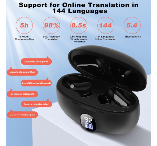 Навушники-перекладачі Exsulity Y113S зі штучним інтелектом, підтримують 144 мови, чорний (my-21103)