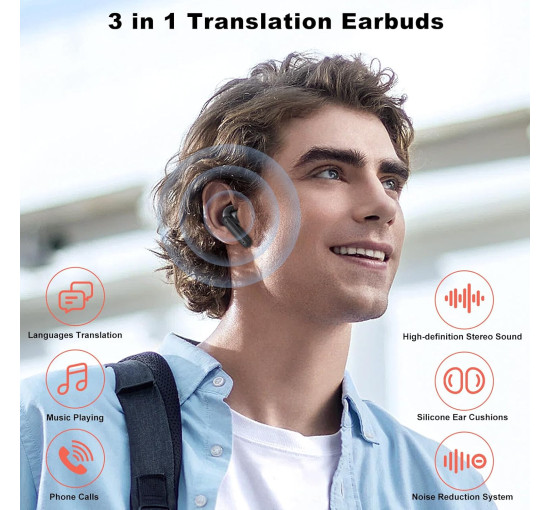 Навушники-перекладачі Exsulity Y113S зі штучним інтелектом, підтримують 144 мови, чорний (my-21103)