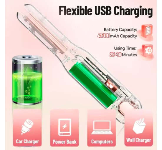 Бездротовий випрямляч для волосся, що перезаряджається, білий (my-21036)