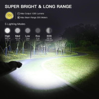 Перезаряжаемый сверхъяркий светодиодный фонарь WUBEN L50 с яркостью 1200 люмен, черный (my-21070)